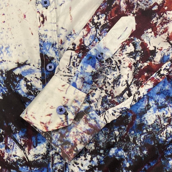 Abstract Art Long Sleeve Button Down Shirt Blue Made in Turkey Size XL - Picture 3 of 7
